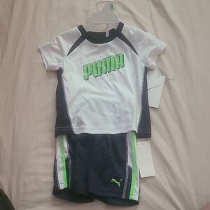 Puma Kids Swim Rashguard Set - White, Navy, and Green